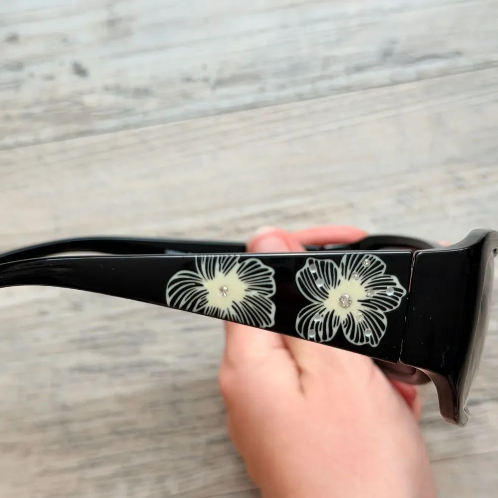 Solize by Del Sol Floral Rhinestone Sunglasses Brown Gradient Y2K Glam